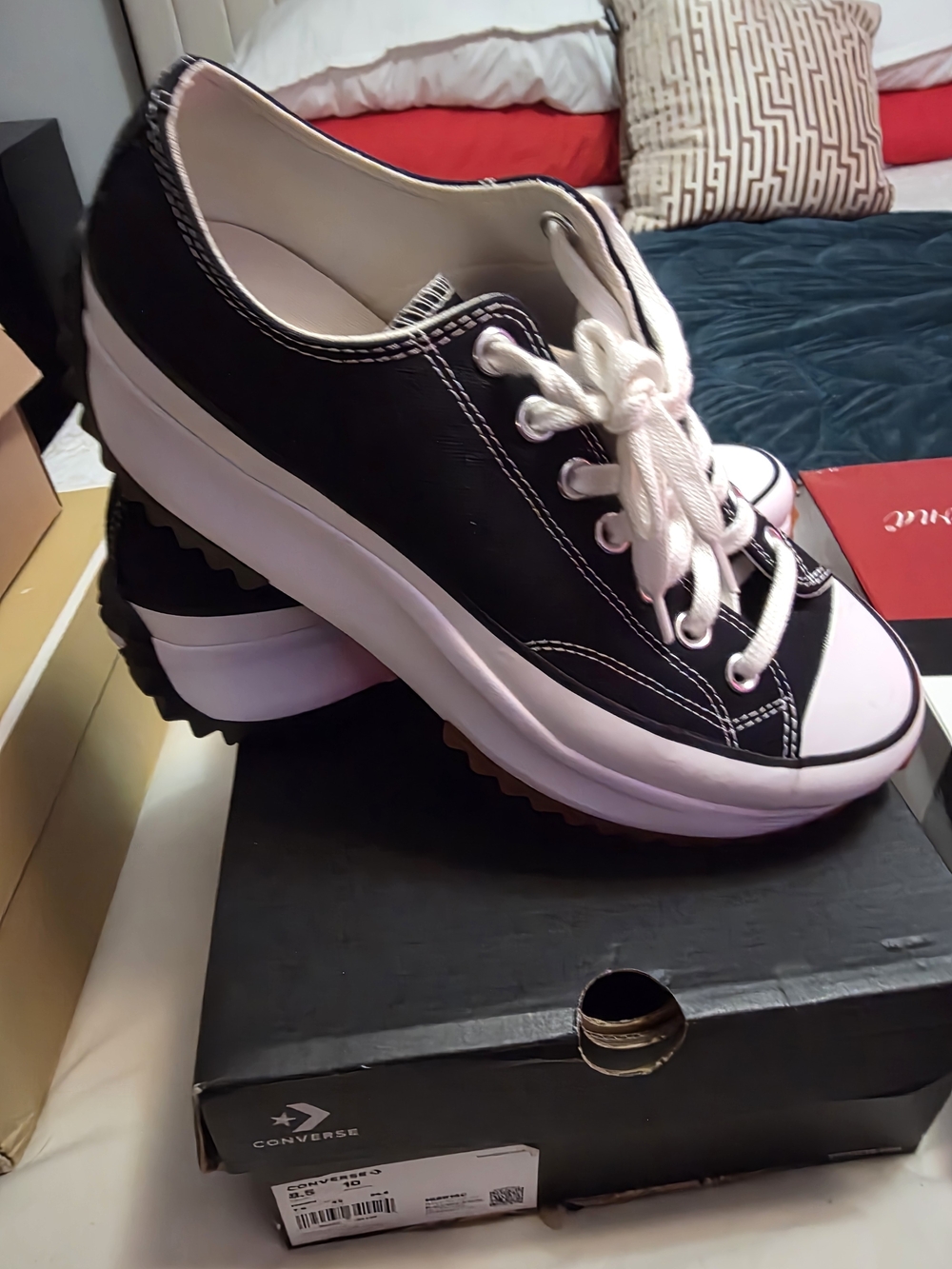 Converse Women's Black Platform Canvas Sneakers with White Trim